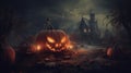 A mystical and scary pumpkin for Halloween. Festive background.