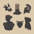 Mystical set of ancient Greek sculpture. Vector hand drawn illustrations of vintage classic statues. Royalty Free Stock Photo