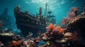 Mystical Shipwreck: A Vray Tracing Masterpiece Of Coral, Fish, And Rusty Debris