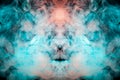 Mystical skull pattern in a swirling smoke of blue-green color o