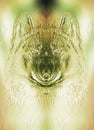 Mystical smiling jackal appearence, computer metal effect graphic collage. Royalty Free Stock Photo