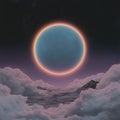 Mystical solar eclipse above a cloud ocean at twilight Royalty Free Stock Photo