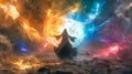 Mystical sorcerer summoning elemental magic Royalty Free Stock Photo