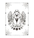 Mystical space beetle and moon phases clipart in black color elegant frame, magic celestial insect and moon silhouettes