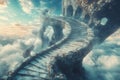 Mystical stairway leads to a cloud-covered castle in the sky Royalty Free Stock Photo