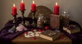 Mystical Still Life with Red Candles and Crystals Royalty Free Stock Photo