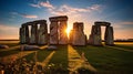 Mystical Stonehenge at Sunset: Ancient Grandeur Amidst Tranquil Beauty