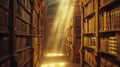 Mystical Sunlight in an Old Library Interior. Resplendent.