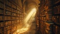 Mystical Sunlight in an Old Library Interior. Resplendent.