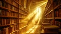 Mystical Sunlight in an Old Library Interior. Resplendent.