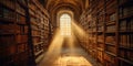 Mystical Sunlight in an Old Library Interior. Resplendent.