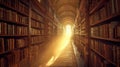 Mystical Sunlight in an Old Library Interior. Resplendent.