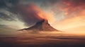 Mystical Sunset: A Photobashing Art Of A Foggy Mountain On A Desert Royalty Free Stock Photo