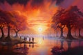Mystical Sunset Reflection in Forest Royalty Free Stock Photo