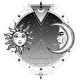 Mystical symbols: sun and moon in an image of the man and woman.Sacred geometry.
