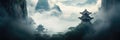 A Mystical Temple In The Clouds Panoramic Background. Generative AI Royalty Free Stock Photo