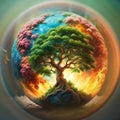 Mystical tree inside glass sphere