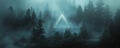 Mystical triangle illuminating a foggy forest