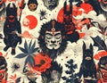 Mystical Tribal Masks and Demonic Creatures Pattern Royalty Free Stock Photo