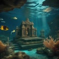 A mystical underwater city, with ruins and sea creatures, creating a sense of awe and wonder3