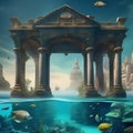 A mystical underwater city, with ruins and sea creatures, creating a sense of awe and wonder4