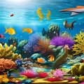 1377 Mystical Underwater World: A mystical and enchanting background featuring an underwater world with mermaids, seahorses, and