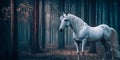 A mystical unicorn in a forest with glittering stars Generative AI