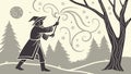 Wizard Casting Spell, Fantasy Magic Forest Scene, vector design Generative AI Royalty Free Stock Photo