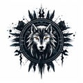 Mystical Vegvisir Symbol with Wolves on White Background AI Generated