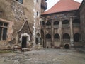 Interior and exterior of the Hunedoara castle in Romania in foggy conditions Royalty Free Stock Photo