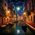 Mystical Voyage: A Magical Gondola Gliding through an Enchanted Venice