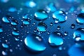 Mystical water drops on a deep blue canvas with gradient and luminous highlights.