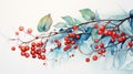 Mystical Watercolor Mistletoe Leaves and Berries AI Generated