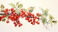 Mystical Watercolor Mistletoe Leaves and Berries AI Generated