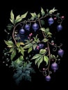 Mystical Watercolor Nightshade Plant Berries and Leaves AI Generated