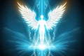 Mystical white wing angel on blue background - AI Generated