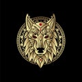 Mystical wolf in luxury black and gold . For tarot reader, spiritual guidance, witchcraft, tattoo, t shirt, sticker