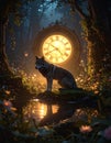 Mystical Wolf Guardian of the Timeless Forest Clock Royalty Free Stock Photo