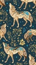 Mystical Wolf Pattern with Celestial Elements Royalty Free Stock Photo