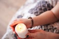 Mysticism in everyday life. Esoteric in a magic candle close-up and copy space. Fortune telling by a candle. Royalty Free Stock Photo