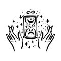Mysticism witchcraft occult hourglass hand drawn illustration set