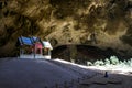 Mystique view to the Phraya Nakhon Cave with the Khuha Kharuehat Pavilion illuminated by Sun through the Hole in the Rocky Top