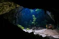 Mystique view to the Phraya Nakhon Cave with the Khuha Kharuehat Pavilion illuminated by Sun through the Hole in the Rocky Top