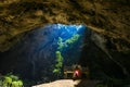 Mystique view to the Phraya Nakhon Cave with the Khuha Kharuehat Pavilion illuminated by Sun through the Hole in the Rocky Top