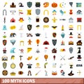 100 myth icons set, flat style Royalty Free Stock Photo