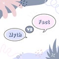 Myth versus fact background with hand drawn doodle elements