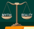 Myth Vs Reality Balance Demonstrating Authenticity Versus False Facts - 3d Illustration Royalty Free Stock Photo