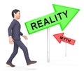 Myth Vs Reality Businessman Demonstrating Authenticity Versus False Facts - 3d Illustration