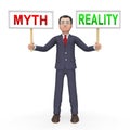 Myth Vs Reality Businessman Demonstrating Authenticity Versus False Facts - 3d Illustration