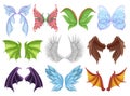 Mythical animal wings set, decorative creature sign or emblem